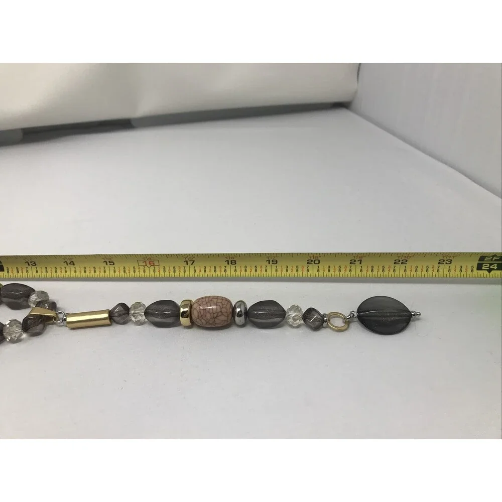 CHICO'S Necklace Chunky Beads Pink Gray Clear Gold Tone Statement